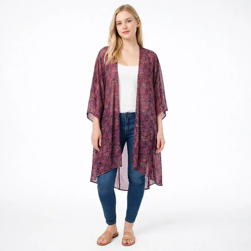 2/$30 LuLaRoe Monroe Open Kimono Cover-up Duster Tribal Print Large #A1634